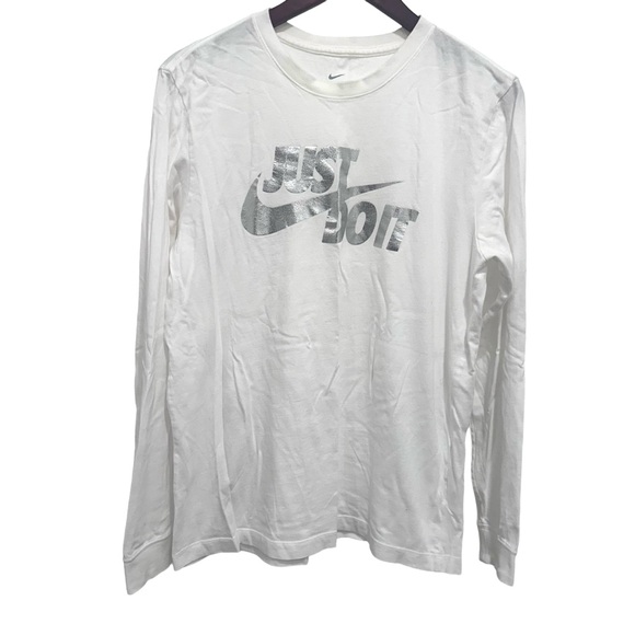 Nike Other - Nike men’s white long sleeve Just Do It T shirt metallic silver font M NWOT